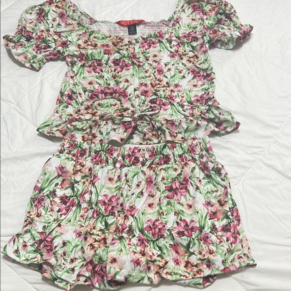 Hot Kiss Pink and Green Ruched Sundress with Puff Sleeves